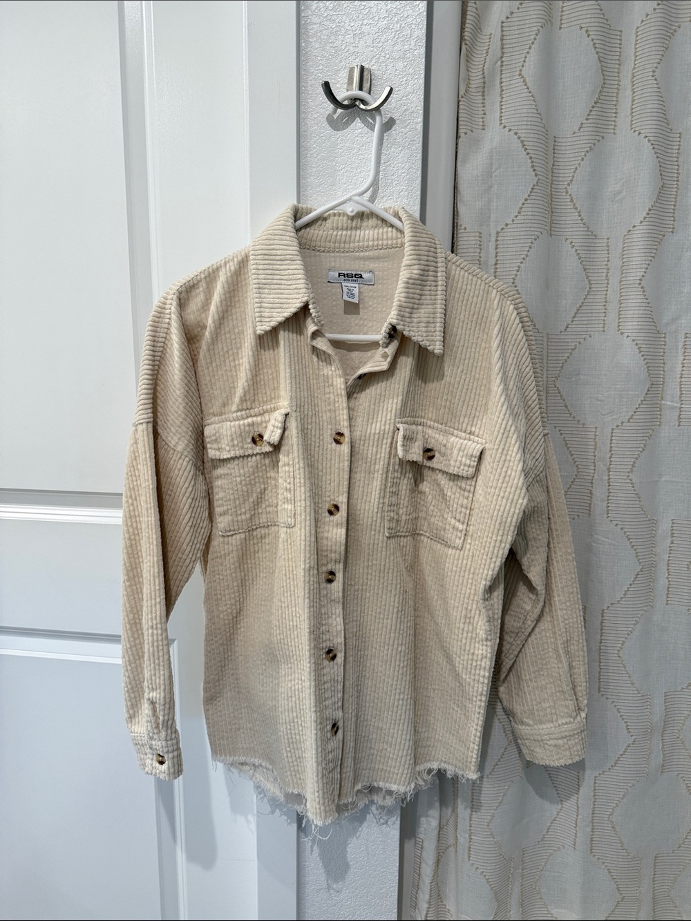 RSQ Beige Corduroy Button-Down Shirt Jacket